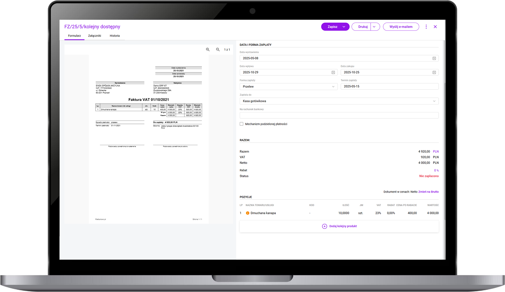 Funkcje systemu klasy ERP