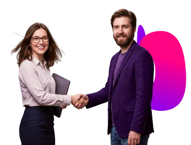 Przedsiębiorca podaje rękę księgowej z biura rachunkowego — współpraca z Comarch Betterfly