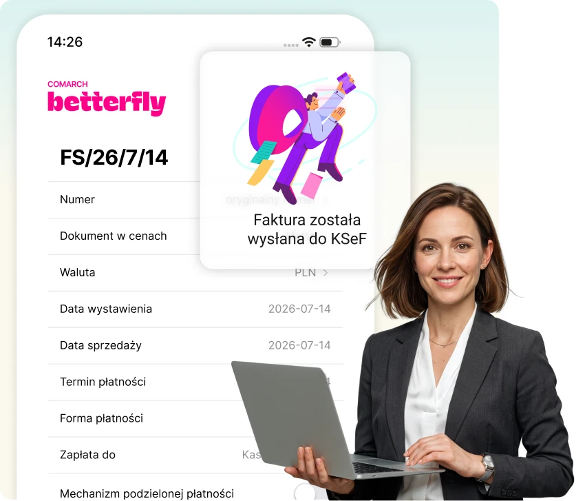 Faktura wysłana do KSeF i dostępna dla Biura Rachunkowego w Comarch Betterfly